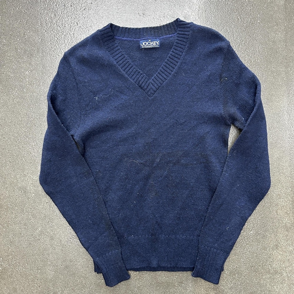 Jockey‎ Sweater Youth Medium Navy Blue V Neck Knit Pullover Long Sleeve